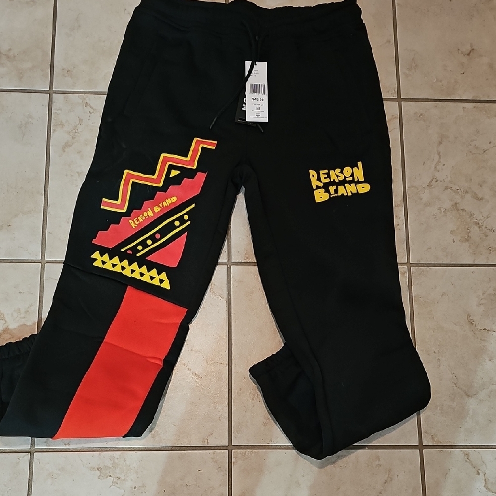 Reason MEN Black and Red Graphic Joggers